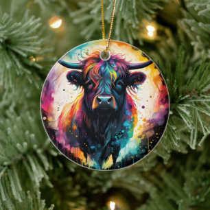 Adorno De Cerámica Ghostly Grace: Vaca Highland espectral Holográfica