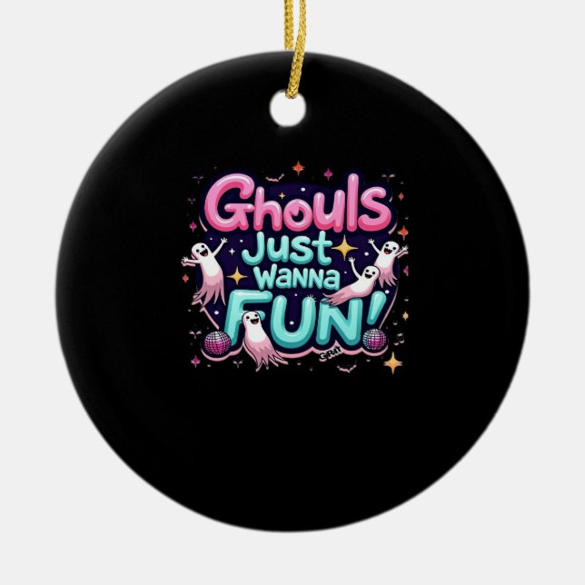 Adorno De Cerámica Ghouls solo quiere divertirse con Halloween Disco  (Frente)