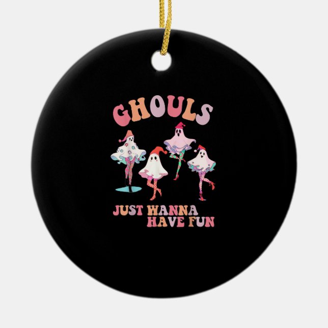 Adorno De Cerámica Ghouls solo quieren divertirse retro Halloween Chr (Frente)
