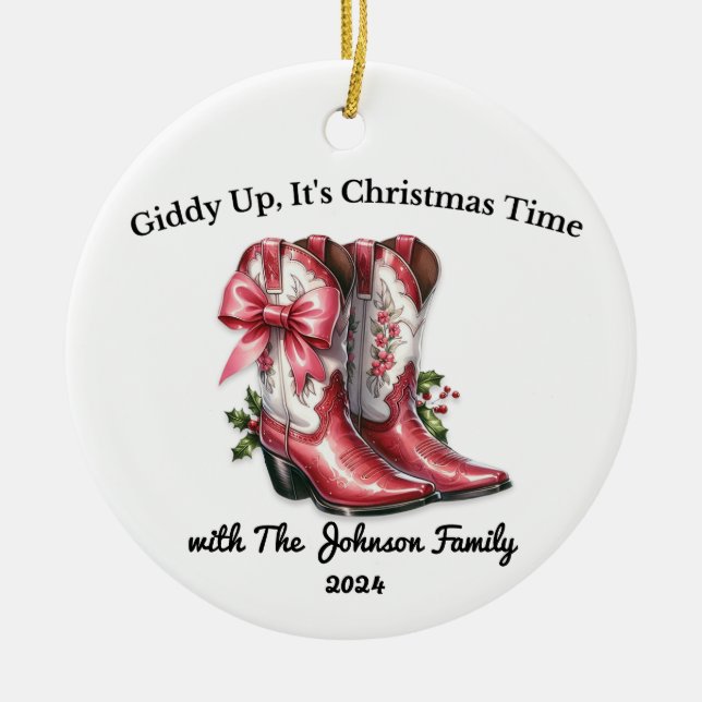 Adorno De Cerámica Giddy Up, es tiempo de Navidades (Frente)