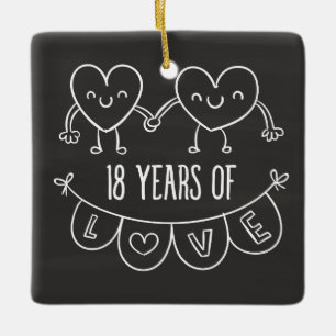 Adorno De Cerámica Gift Chalk Hearts, 18 Aniversario