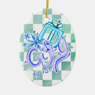 Adorno De Cerámica Gifty Time Azul Morado Cuadros Óvalo 