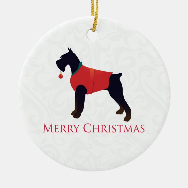 Adorno De Cerámica Gigante Schnauzer Merry Christmas Design (Frente)