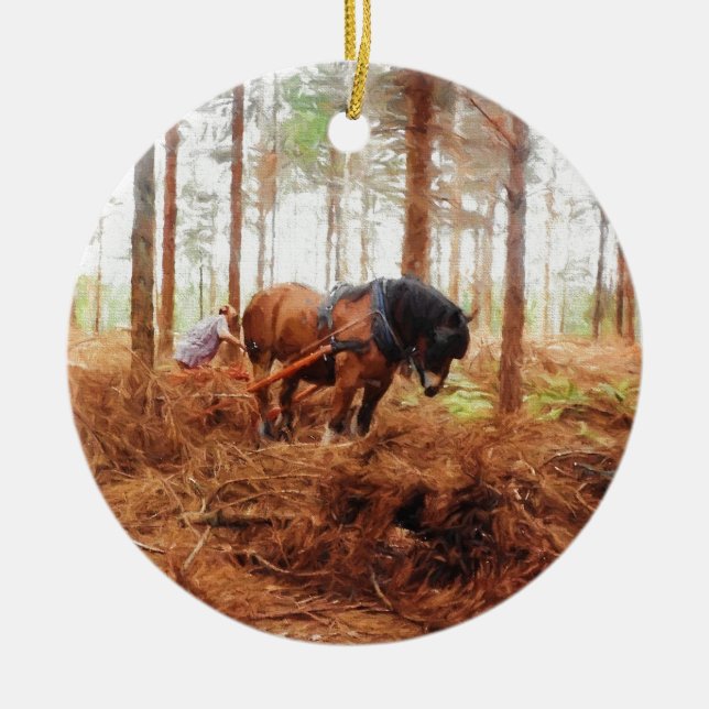 Adorno De Cerámica Gigante suave - Traslado de caballos en bosque (Frente)