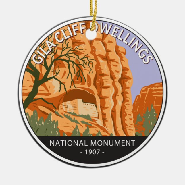 Adorno De Cerámica Gila Cliff Dwellings National Monument Circle (Frente)