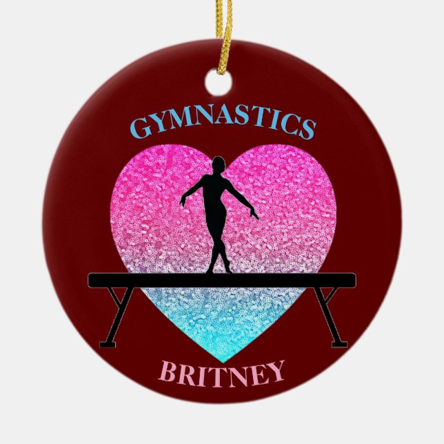Adorno De Cerámica Gimnasia Beam Sparkle Heart Burgundy (Frente)