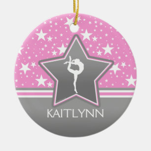 Adorno De Cerámica Gimnasia entre las estrellas en rosa con SU NOMBRE