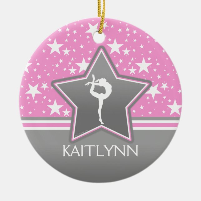 Adorno De Cerámica Gimnasia entre las estrellas en rosa con SU NOMBRE (Frente)