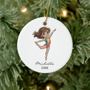 Adorno De Cerámica Gimnasta personalizada Gimnasia Niña Navidad