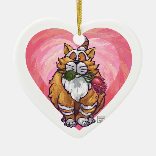 Adorno De Cerámica Ginger Cat El día de San Valentín (Frente)