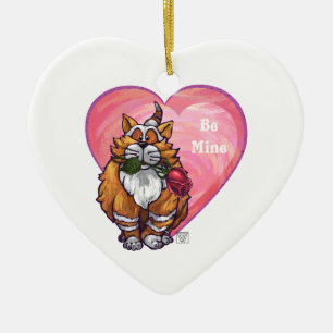 Adorno De Cerámica Ginger Cat El día de San Valentín
