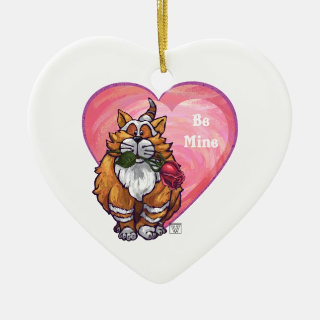 Adorno De Cerámica Ginger Cat El día de San Valentín (Frente)