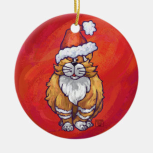 Adorno De Cerámica Ginger Cat Navidades En Rojo