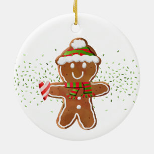 Adorno De Cerámica Gingerbread Boy Candy Cane Heart NAME Holliday