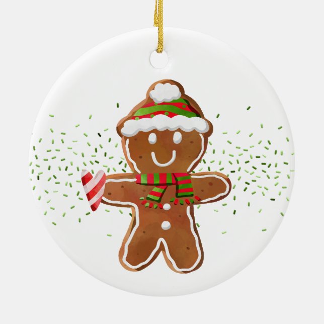 Adorno De Cerámica Gingerbread Boy Candy Cane Heart NAME Holliday (Atrás)