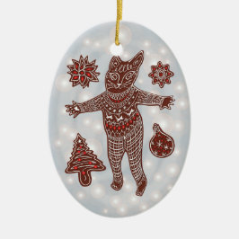 Adorno De Cerámica Gingerbread Cat & Cookies Christmas Tree Ornament