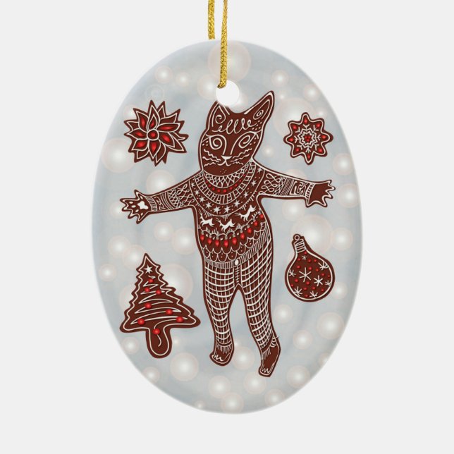 Adorno De Cerámica Gingerbread Cat & Cookies Christmas Tree Ornament (Atrás)