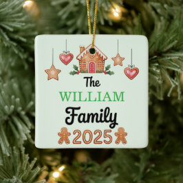 Adorno De Cerámica Gingerbread House Family Name 2025 Christmas