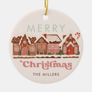 Adorno De Cerámica Gingerbread House Feliz Navidad Moderna