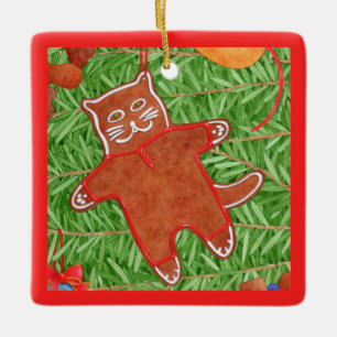 Adorno De Cerámica GINGERBREAD KITTY Ceramic Square Ornament
