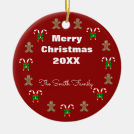 Adorno De Cerámica Gingerbread Man n Candycanes Personalizados