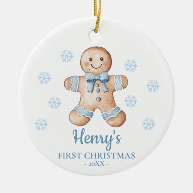 Adorno De Cerámica Gingerbread Personalized Baby's First Christmas (Frente)