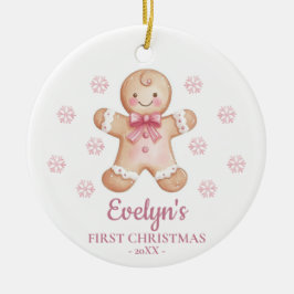 Adorno De Cerámica Gingerbread Personalized Girl's First Christmas