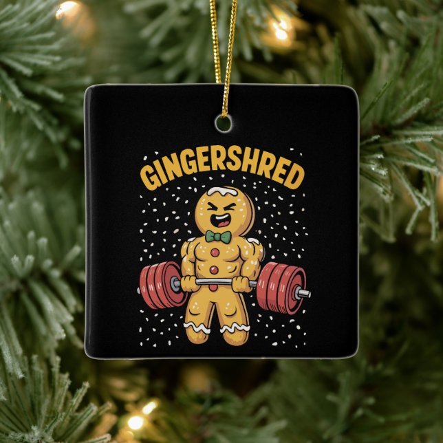 Adorno De Cerámica Gingershred Funny Gingerbread Man Gym Bodybuilding (Árbol)