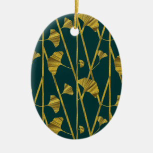 Adorno De Cerámica ginkgo de oro