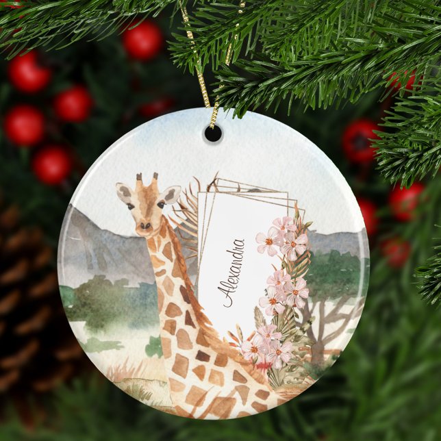 Adorno De Cerámica Girafa acuarela en Navidades africanos de Savannah (Subido por el creador)
