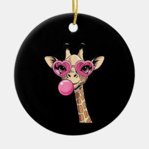Adorno De Cerámica Girafa Adorable Soplando Chicle Rosa Con Gafas De 