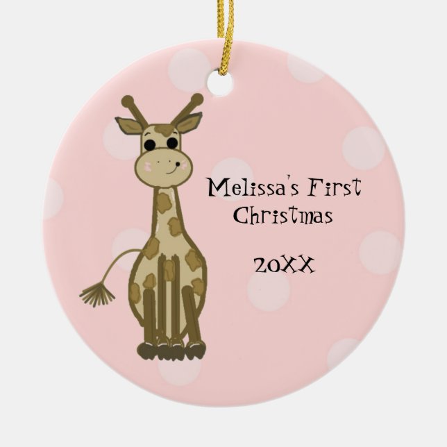Adorno De Cerámica Giraffe Baby First Christmas (Frente)