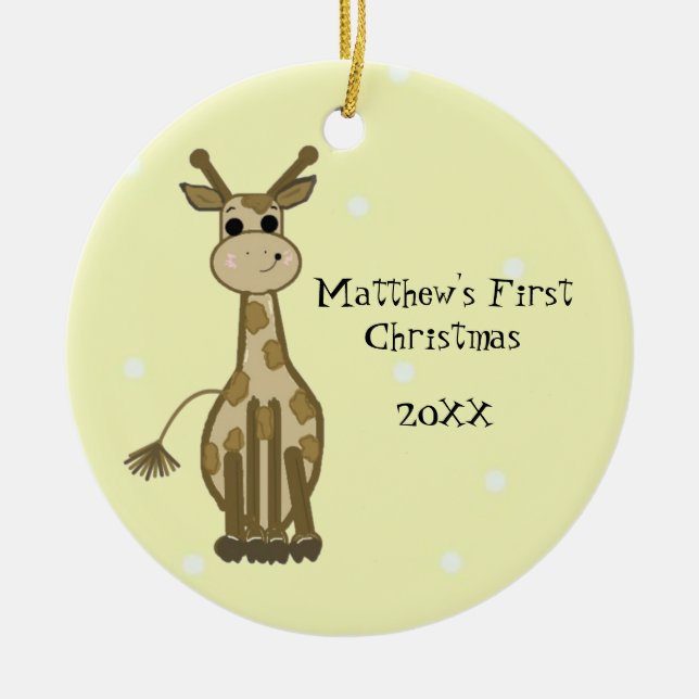 Adorno De Cerámica Giraffe Baby First Christmas (Frente)