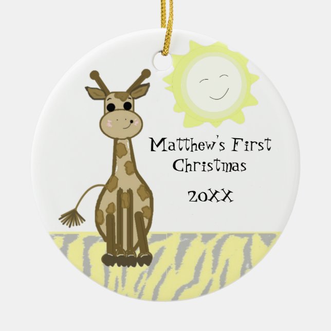 Adorno De Cerámica Giraffe Baby First Christmas (Frente)
