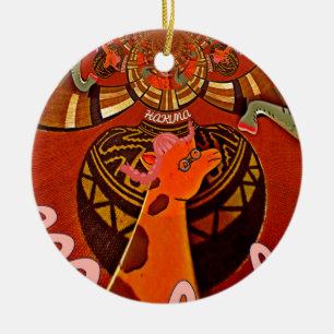 Adorno De Cerámica Giraffe con dos pinturas de pingüino