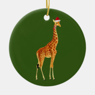 Adorno De Cerámica Giraffe Con Navidades De Gorras Scaft