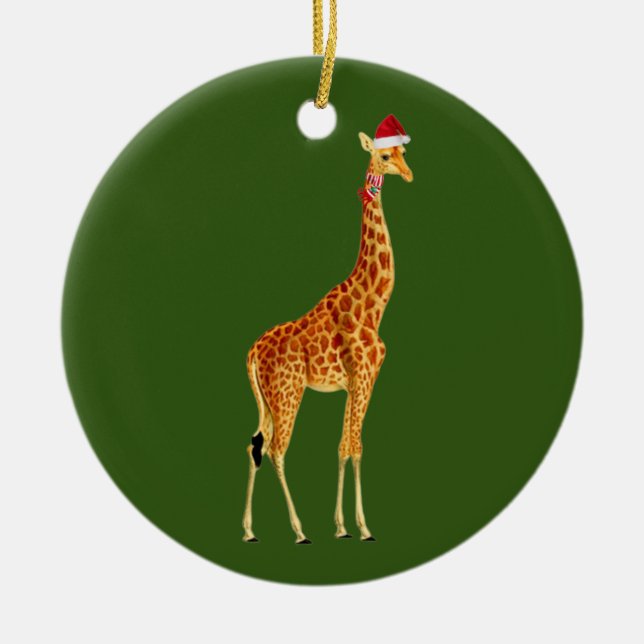 Adorno De Cerámica Giraffe Con Navidades De Gorras Scaft (Frente)