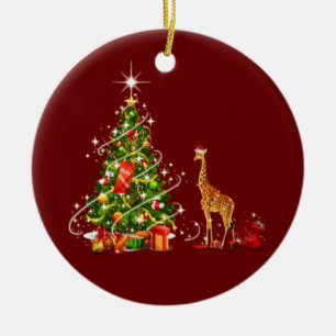 Adorno De Cerámica Giraffe Con Navidades De LUCES Gorras