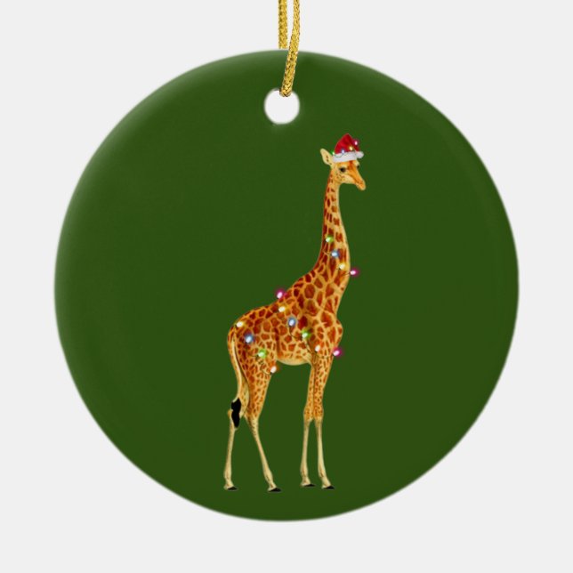 Adorno De Cerámica GIRAFFE Con Navidades De Luces Gorras (Frente)