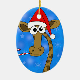 Adorno De Cerámica Giraffe de Navidad - azul
