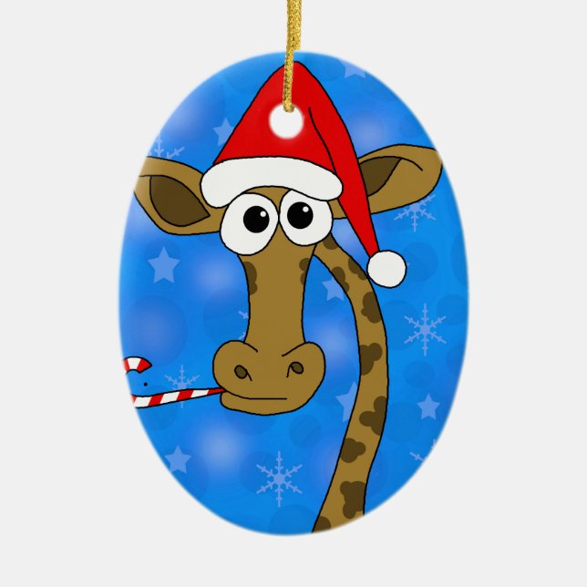 Adorno De Cerámica Giraffe de Navidad - azul (Frente)