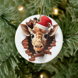 Adorno De Cerámica Giraffe del bebé en Santa Hat - 3D
