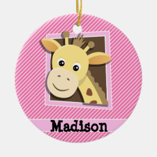 Adorno De Cerámica Giraffe en franjas rosadas y blancas