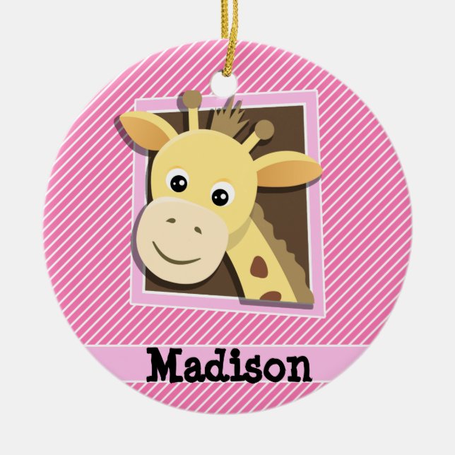 Adorno De Cerámica Giraffe en franjas rosadas y blancas (Frente)