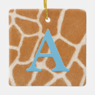 Adorno De Cerámica Giraffe Fur Monograma personalizado y mensaje azul