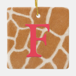 Adorno De Cerámica Giraffe Fur Monograma personalizado y mensaje rojo