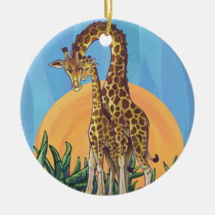 Adorno De Cerámica Giraffe Mama y Baby