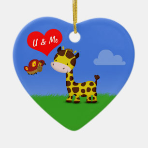 Adorno De Cerámica Giraffe y mariposa enamorada