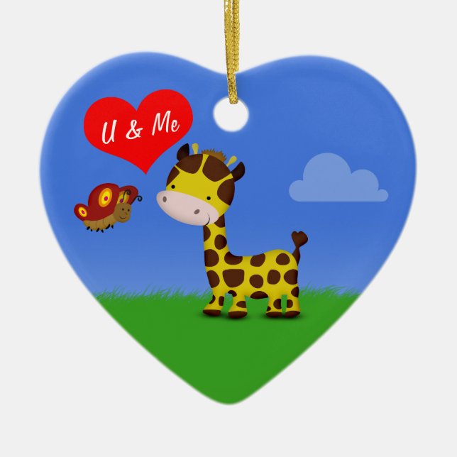 Adorno De Cerámica Giraffe y mariposa enamorada (Frente)