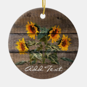 Adorno De Cerámica Girasol de madera de grano rústico